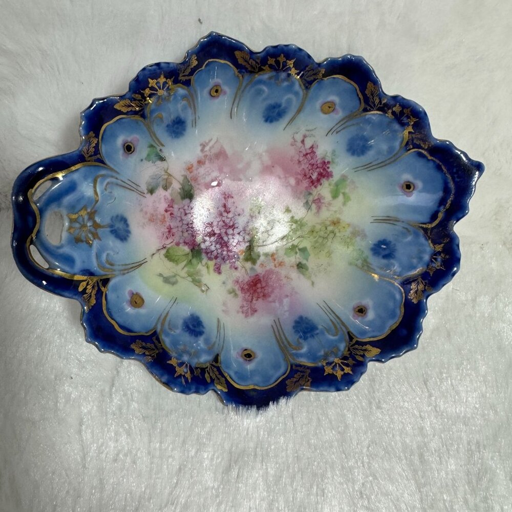 Antique Porcelain Bowl & Plate Set With Floral Design & Gold Accents 2 pc set - Picture 6 of 9
